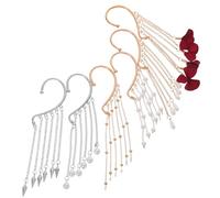 PACKOVE 6pièces Boucles Oreilles à Pompons Pendantes pour Femmes Style Féerique Clips sans Perçage de Bijoux pour Mariée et Fête
