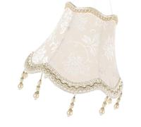 PACKOVE Abat-jour Décoratif en Tissu Jacquard Beige Pampilles en Perles, Installation Facile, Adapté pour Lampe de Table E27, Style Floral Délicat et Structure Simple