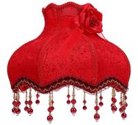 PACKOVE Abat-jour Rétro en Tissu Rouge Perles et Dentelle, Abat-jour Décoratif pour Lampadaire, Diffusion Douce de Lumière, Accessoire Lumineux pour Salon, Chambre et Bureau, Style