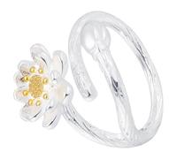 PACKOVE Bague Fleur de Lotus Anneau Ouvert en Plaqué Or pour Femme Bague Ajustable Décorative Adaptée aux Fêtes et Occasions Spéciales