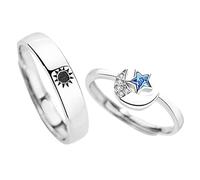 PACKOVE Bagues Assorties Couple Soleil Lune Bijoux Amoureux Cadeaux Bagues Thème Étoiles Mariage Fiançailles