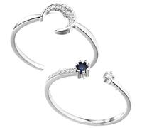 PACKOVE Bagues Ouvertes Réglables Originales Pour Femmes, Alliance Créative Lune Et Étoile En Métal Blanc, Ensemble 2 Pièces, Style Coréen, Présent Femme, Taille Ajustable, Usage Quotidien Et Fête