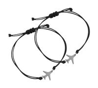 PACKOVE Bracelet Ajustable En Ficelle Breloque Avion, Duo 2 Pièces Noir, Bracelet D’amitié Unisexe, Tressé Artisanal, Accessoire De Voyage, Taille Réglable