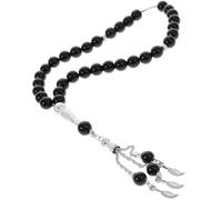 PACKOVE Bracelet Chapelet en Agate Noire Prière avec Perles Délicates et Ornement en Alliage Chic, pour Prier et Décorer Lors de Festivals