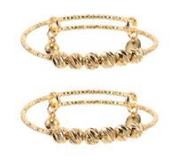 PACKOVE Bracelets Joncs Bébé Dorés Réglables à Perles, Lot de 2 | Cuivre Plaqué Or, Structure Push-pull à Billes, Collection Garçon et Filles, Usage Quotidien