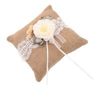 PACKOVE Coussin Porte-alliances en Lin avec Dentelle Fleurie, Style Vintage Rustique, Détail Soigné, Respirant, pour Cérémonie de Fiançailles ou Mariage