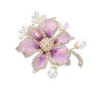 PACKOVE Crystal Flower Brooch Pin Vintage Enamel Pearl Jewelry Elegant Floral Lapel Pin For Banquet Prom Dress