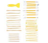 PACKOVE Ensemble D'outils de Sculpture sur Argile Jaune en Acier Inoxydable et Bois, Kit de Modelage pour Poterie, Fonction Lissage et Mise, pour Bricolage Artistique