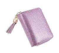 PACKOVE Étui à Cartes Accordéon Pailleté Violet en PU avec Pompon, Portefeuille Femme Compact pour Cartes et Pièces, Porte-Monnaie Portable pour Usage Quotidien et Voyage, Grand Rangement