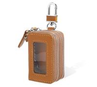 PACKOVE Étui Éclair en pour Cuir Marron Double Compartiments de Clé Voiture et Fermeture Pochette à Zippée pour et Organisation Clés