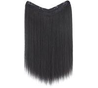 PACKOVE Extensions de Cheveux Longs et Raides Postiches Synthétiques Naturels Clip-in en Fibre Haute Température Noire pour Femmes, Usage Quotidien et Conférences