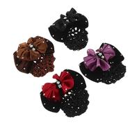 PACKOVE Filets à Cheveux Infirmière 4 Pcs en Maille Élastique Nœud Strass, Pince à Cheveux Française, Couleurs Violet, Noir, Café et Rouge, Maintien Sûr pour Usage Professionnel