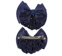 PACKOVE Filets à Chignon Nœud pour Femmes, Lot de 2, Taille Standard, Maille Fine, Bleu, Accessoire Cheveux Professionnel, pour Hôtesses de L'air et Employées, Usage Quotidien