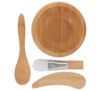 PACKOVE Kit 4 Pièces Bol Masque Visage en Bois Naturel Spatule, Pinceau et Cuillère pour Soins Peau, Mélange Facile, Outil Cosmétique DIY pour Femmes, Adapté Peaux Sèches Style Aléatoire