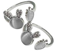 PACKOVE Lot de 2 Bagues D'animaux Réglables en Alliage Pierre D'œil de Chat, Motifs Lapin et Carotte, Bagues Ouvertes pour Femmes et Adolescentes, Bijoux Fantaisie Légers pour Usage