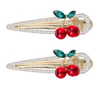 PACKOVE Lot de 2 Barrettes Cerise Strass 6,3 X 2 X 1 Cm, Pinces à Cheveux à Frange Décoratives, Accessoires Coiffure pour Filles, Clip de Bec de Canard pour Fixer Mèches Rebelles