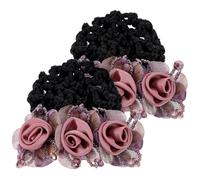 PACKOVE Lot De 2 Filets À Cheveux En Forme De Chignon Accessoire Pour Cheveux Style Floral Style Écolière Rose