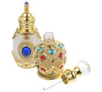 PACKOVE Lot De 2 Flacons De Parfum Rechargeable En Verre Cristal 15ml, Mini Bouteille Portable Étanche Pour Huiles Essentielles, Voyage Et Usage Quotidien, Design Vintage or Et Bleu