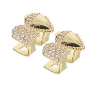 PACKOVE Lot De 2 Grills Dentaires Hip-hop Ornés De Zircone Scintillante, Fausses Canines En Métal Doré, Bijoux Pour Hommes Et Femmes, Accessoires Halloween Et Cosplay Aux Dents Pointues En v