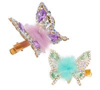 PACKOVE Lot de 2 Mini Pinces à Cheveux en Métal Ailes Mobiles, Clips Strass Verts et Violets, Accessoires Cheveux pour Filles de 8 à 12 Ans, pour Fêtes et Coiffures Tendances