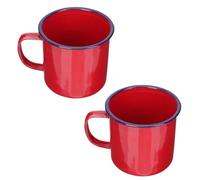 PACKOVE Lot de 2 Mugs Émaillés Vintage 500 Ml, Tasses à Thé Rétro en Émail Rouge, Tasse Ménagère Solide 9 Cm pour Maison, Bureau et Usage Quotidien