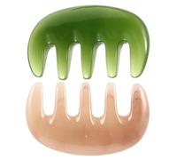 PACKOVE Lot de 2 Peignes à Dents Larges en Résine et Cire d'Abeille Peigne de Massage Cuir Outil de Gua Sha pour Cheveux Courts et Longs Massage des Points d'Acupuncture