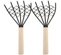 PACKOVE Lot de 2 Râteaux à Creuser pour Coquillages en Acier Carbone avec Manche en Bois, Outil pour Pêcher Palourdes et Coquilles D'huîtres en Bord de Mer