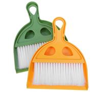 PACKOVE Lot de 2 Set de Sets de Mini Balais et Pelles à Main Portables pour Bureau Kit de Nettoyage de Table Compact en Plastique Solide Balayette et Pelle de Table Vert et Jaune pour