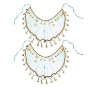PACKOVE Lot de 2 Voiles Tribaux pour Danse du Ventre en Maille Respirante Grand Voile Demi-Lune Bleu Paon Franges Accessoires Traditionnels Indiens pour Costumes Bal Masqué et