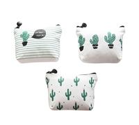 PACKOVE Lot de 3 Pochettes en Toile Cactus Blanches, Porte-Monnaie et Porte-clés pour Étudiante, Rangement Pratique Couture Soignée, Style Simple et Moderne