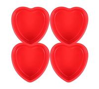 PACKOVE Lot de 4 Moules à Gâteaux en Silicone Forme de Cœur Rouge, Résistants Micro-ondes la Friteuse à Air, Pâtisserie à Domicile Atelier