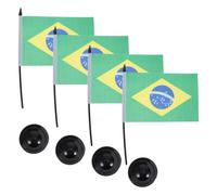 PACKOVE Lot de 4 Sets de Sets de Drapeaux Brésiliens de Table avec Supports Stables en Polyester et Plastique, Décoration de Bureau pour Conférences et Réceptions Réutilisable