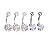 PACKOVE Lot de 5 Anneaux de Nombril en Acier Inoxydable Zircon, Incluant 3 Boules en Argile Polymère et 2 Cœurs Zircon, Bijou de Piercing Délicat pour Femmes, Style Quotidien et Élégant
