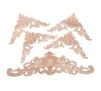 PACKOVE Lot de 5 Appliques Décoratives en Bois Sculpté, Motifs D’angle Européens, Taille Précise, Finition Naturelle Non Peinte, Autocollants pour Décoration Meuble, Armoires et Portes,