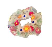 PACKOVE Lot de 5 Élastiques Cheveux en Maille Broderie Fleurs, Accessoires Coiffure Décoratifs, Extensibles et Légers pour Usage Quotidien