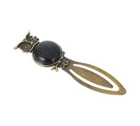 PACKOVE Marque-page Hibou Rétro en Alliage de Zinc Pierre Naturelle Bleu Sable, Accessoire de Bureau Décoratif et Marque-pages Métal pour Étudiants, Signet Lecture Vintage Polyvalent