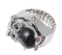 PACKOVE Montre-Bague Rétro Motif Hibou Couvercle Rabattable Bague Noire Ajustable en Métal Montre à Doigt Élégante pour Usage Quotidien et Présent