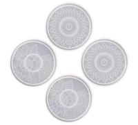 PACKOVE Moule Silicone Rond Flexible et Blanc pour Résine Époxy 4 Pièces Motif Mandala Détaillé pour DIY et Création de sous-Verres Artistiques