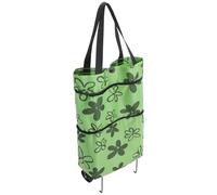 PACKOVE Paquet à Provisions Pliable à Roulettes 35l Chariot de Courses Léger Vert Motif Fleurs, Paquet Caddie Course Résistant pour Supermarché, Transport Pratique et Maniable