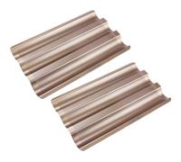 PACKOVE Plaque Acier Carbone Doré Antiadhésive pour Cuisson de Baguettes Françaises, Moule 3 Vagues, Lot de 2 Pièces, Taille Petite, Adapté à Usage Domestique et Professionnel, Facile