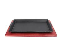 PACKOVE Plat de Barbecue en Fonte Noire Poignée en Bois, Poêle Antiadhésive Multifonction pour Rôtir et Cuisson Japonaise, 1 Pièce pour Gril Extérieur