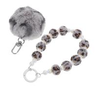 PACKOVE Porte-clés Pompon en Fausse Fourrure Gris à Motif Léopard, Breloque Boule Duveteuse, Accessoire pour Paquet à Main et Clés, Décoration Originale, Présent Femme