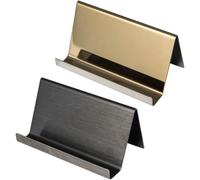 PACKOVE Présentoir de Cartes de Visite Noir 2 Pièces en Acier Inoxydable | Support Comptoir, Finition Lisse et Brillante, pour Cartes Nominatives et Rendez-vous, Accueil, Salon