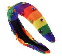 PACKOVE Rainbow Knotted Fabric Headband For Women With Rhinestone Stripes Wide Pride Hairband Elegant Jewel Accent Hair Accessory For Holiday And Party Favors