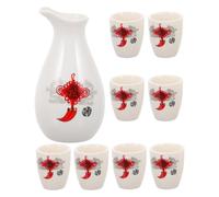 PACKOVE Service à Saké Élégant et Délicat en Céramique Rouge 1 Set Flacon 250ml et 8 Tasses 20ml pour Décoration Maison ou Thé