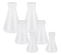 PACKOVE Set de 6 Fioles Erlenmeyer en Plastique Bouchon, Design Précis Gradué, Légères et Faciles à Transporter pour Cours de Chimie et Laboratoire Scolaire