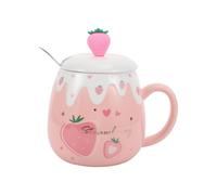 PACKOVE Tasse à Boisson en Céramique Rose avec Couvercle et Cuillère, Design Délicat et Bord Lisse, Usage Quotidien en Famille