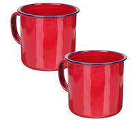 PACKOVE Tasses Émaillées Vintage Lot de 2 500Ml 9Cm Rouge Poignées Solides Utilisation Long Terme pour Thé et Café la Maison
