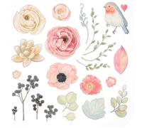 PACKOVE Transfert Thermocollant Fleurs et Oiseaux pour Vêtements, Autocollant à Repasser, Feuille 1 Pièce Découpable, Patchs Thermocollants pour T-shirts et DIY Couture