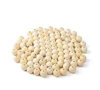 Packra Lot de 100 Perles en Bois Naturel 18 mm pour Macramé, Boules Avec Trou, Perles Rondes à Enfiler pour Décoration de Bricolage